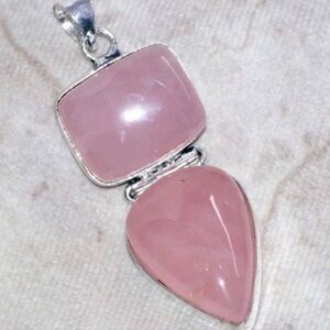 Rose Quartz Gemstone 925 Sterling Silver Handmade Pendant Necklace